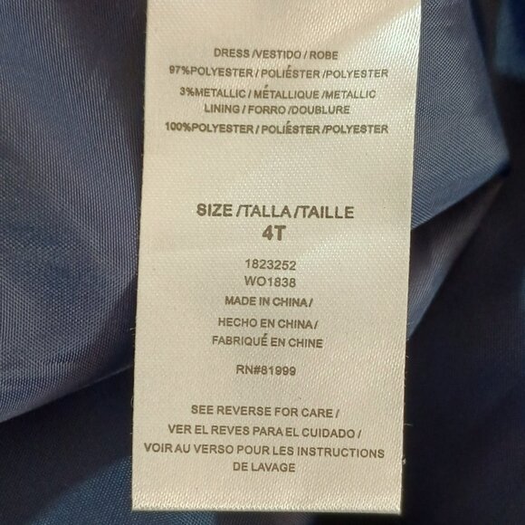 Girl's Navy Stripe Dress 4T Gold Metallic Sleeveless Special Occasion Fully Line - Picture 7 of 7